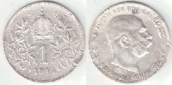 1914 Austria silver 1 Krone A003577